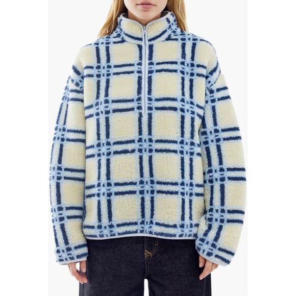 BDG Urban Outfitters Fleece Quarter Zip Jacket Faux Fur Oversized Medium NWT - Picture 1 of 11